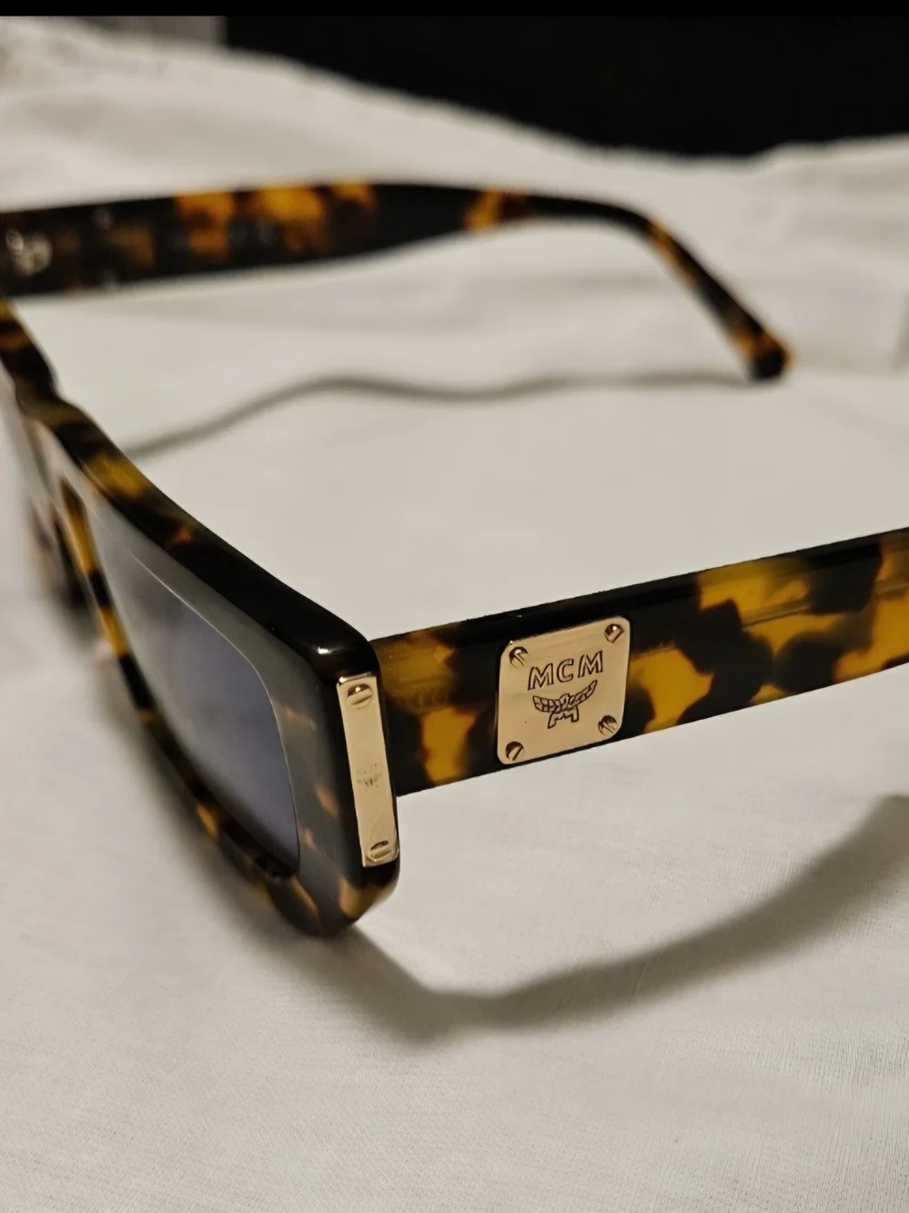 MCM Tortoiseshell Rectangle Sunglasses with Blue Lenses
